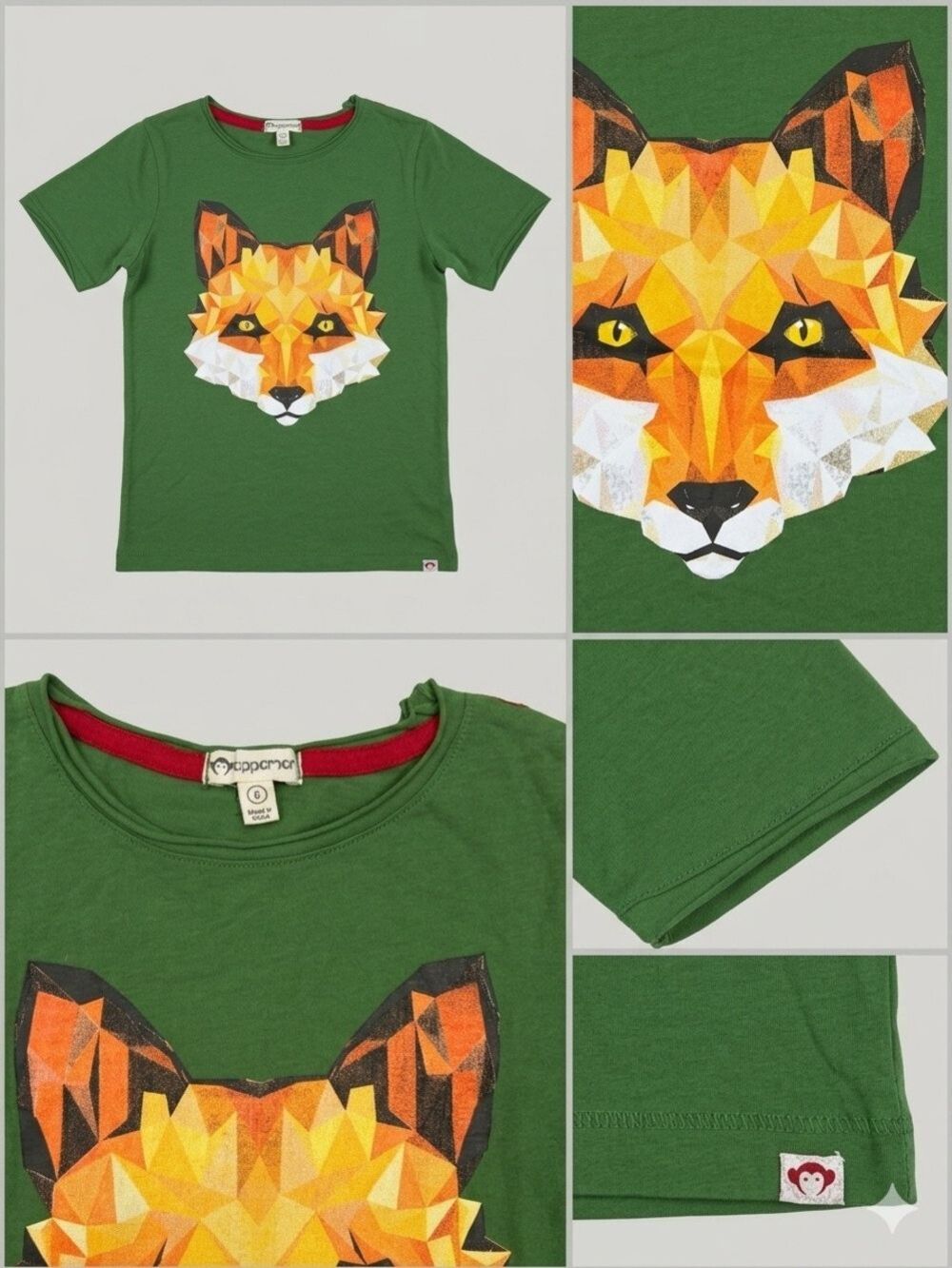 Appaman Green Tee with Geometric Orange Fox Graphic